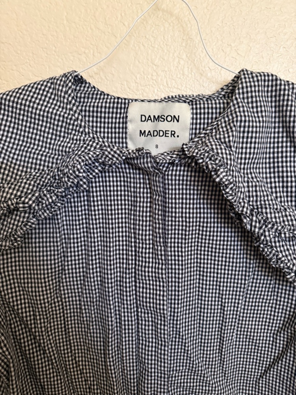 Damson Madder Black & White Gingham Ruffle Collar Blouse - Picture 7 of 8